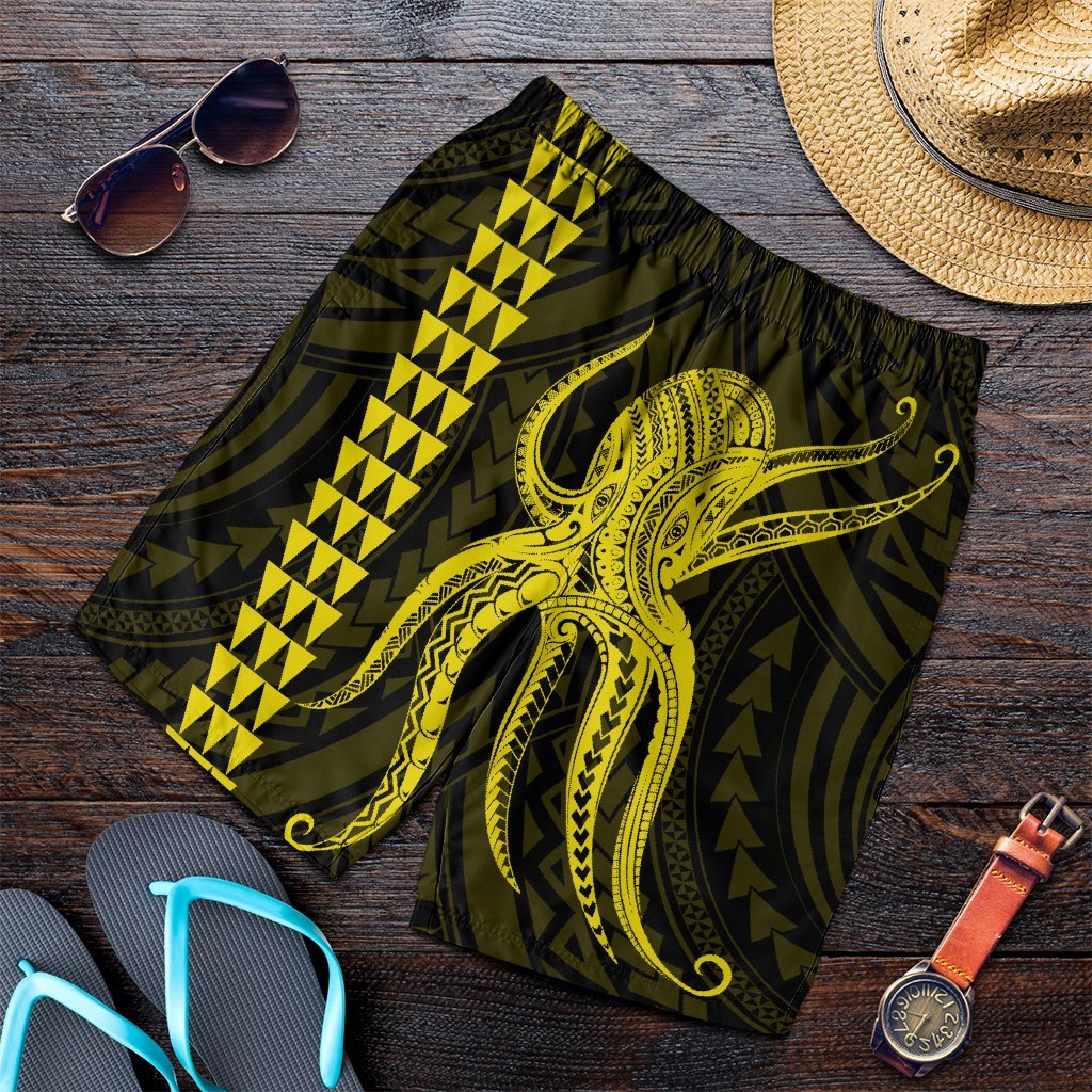 Hawaii Octopus KaKau Polynesian Men's Shorts - Yellow - AH Art - Polynesian Pride