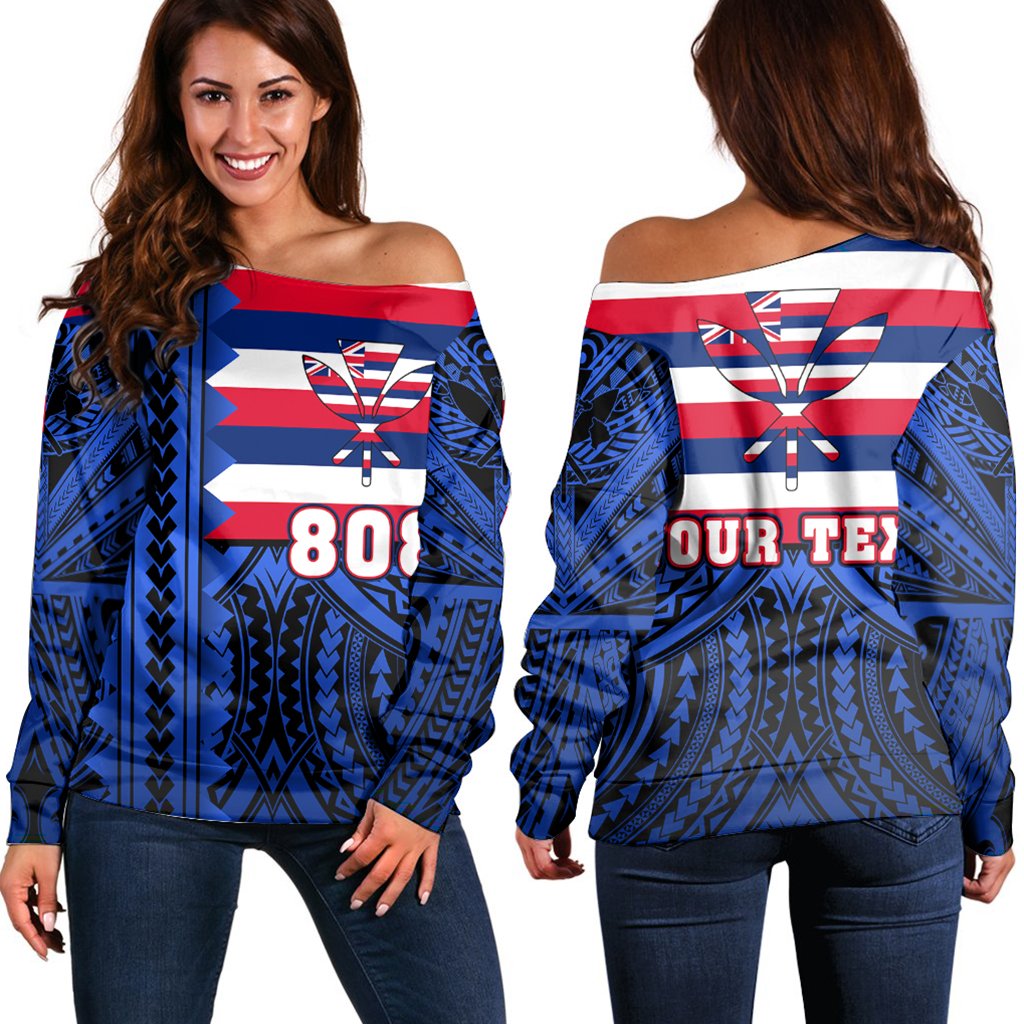 (Personalized) Hawaii - Hawaii Flag Women's Off Shoulder Sweater - Speaka Style - AH Blue - Polynesian Pride