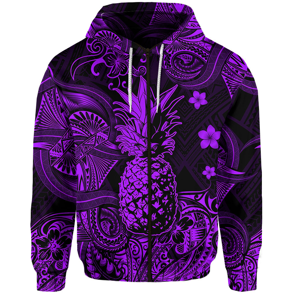 Custom Hawaii Pineapple Polynesian Zip Hoodie Unique Style Purple LT8 - Polynesian Pride