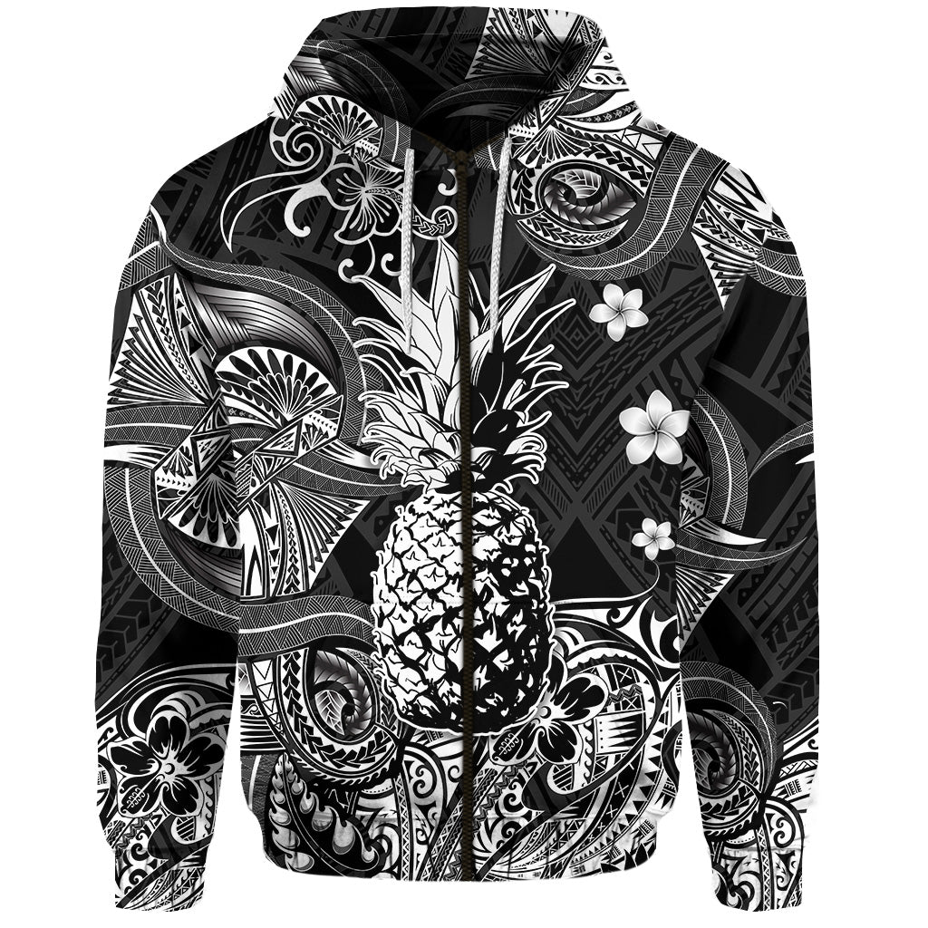 Custom Hawaii Pineapple Polynesian Zip Hoodie Unique Style Black LT8k - Polynesian Pride