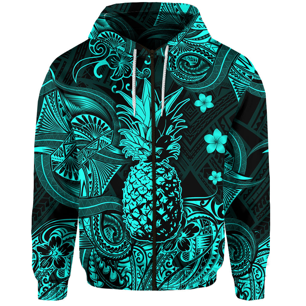 Custom Hawaii Pineapple Polynesian Zip Hoodie Unique Style Turquoise LT8 - Polynesian Pride