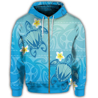 Hawaii Plumeria Deep Blue Turtle Zip Hoodie - Polynesian Pride