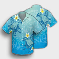 Hawaii Plumeria Deep Blue Turtle Hawaiian Shirt - AH - Polynesian Pride