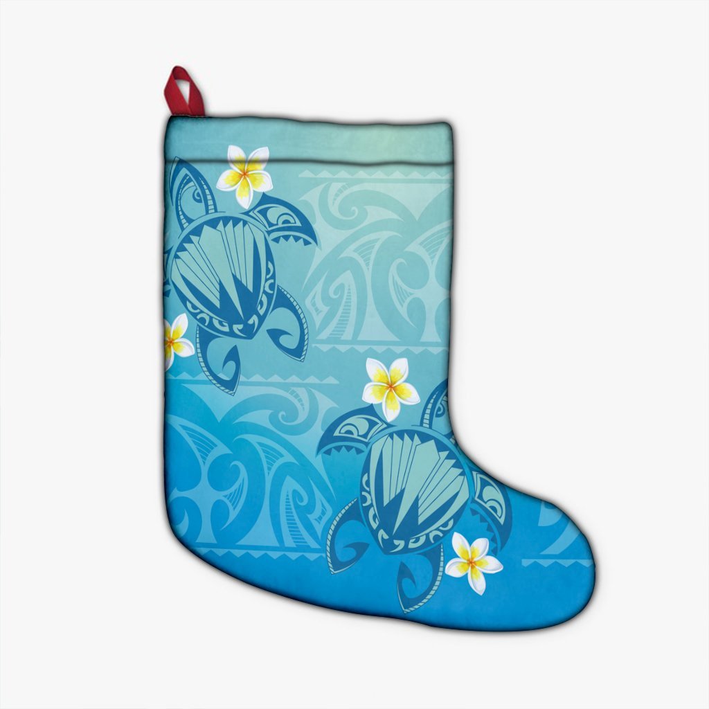 Hawaii Plumeria Deep Blue Turtle Christmas Stocking - AH Christmas Stocking 26 X 42 cm Black - Polynesian Pride