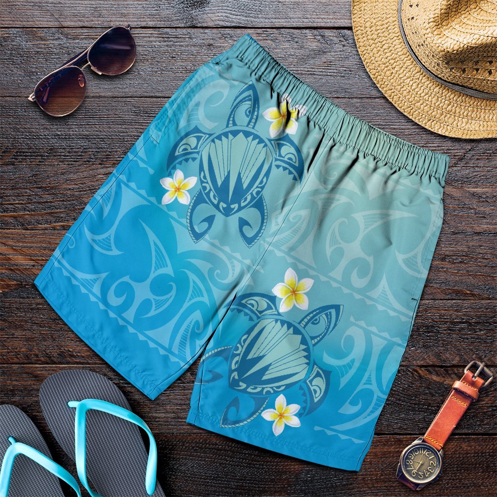 Hawaii Plumeria Deep Blue Turtle Men's Shorts - AH Art - Polynesian Pride