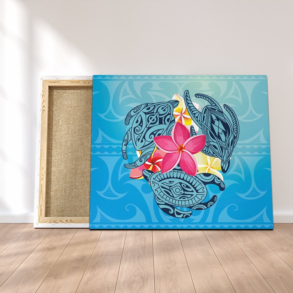 Hawaii Plumeria Deep Sea Circle Turtle Canvas - AH Canvas Poly-cotton - Polynesian Pride