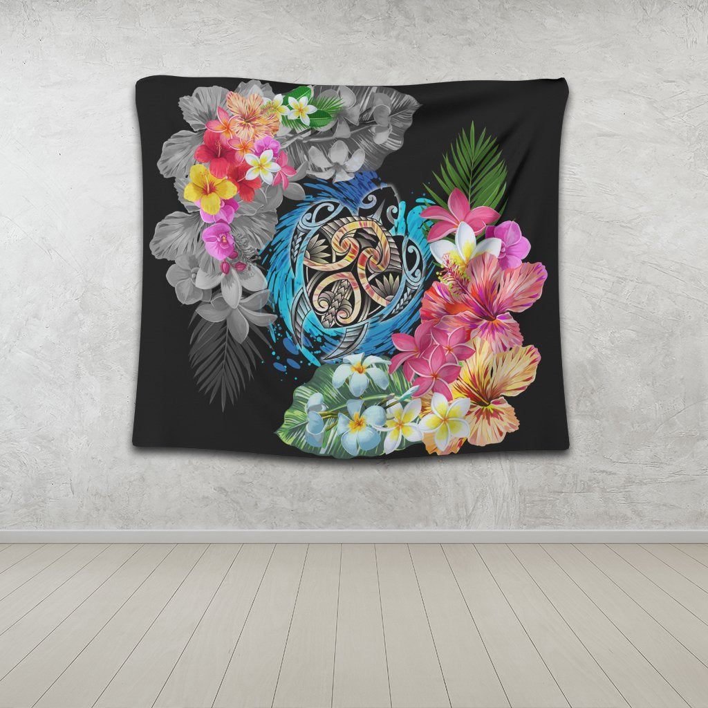 Hawaii Plumeria Hibiscus Wave Turtle Tapestry - AH - Polynesian Pride