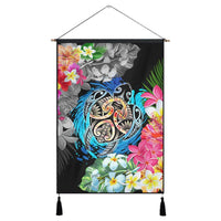 Hawaii Plumeria Hibiscus Wave Turtle Hanging Poster - AH Hanging Poster Cotton And Linen - Polynesian Pride
