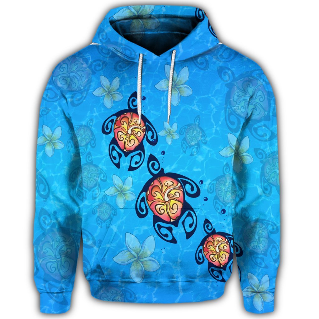 Hawaiian Plumeria Turtle In The Ocean Hoodie John Style - Polynesian Pride