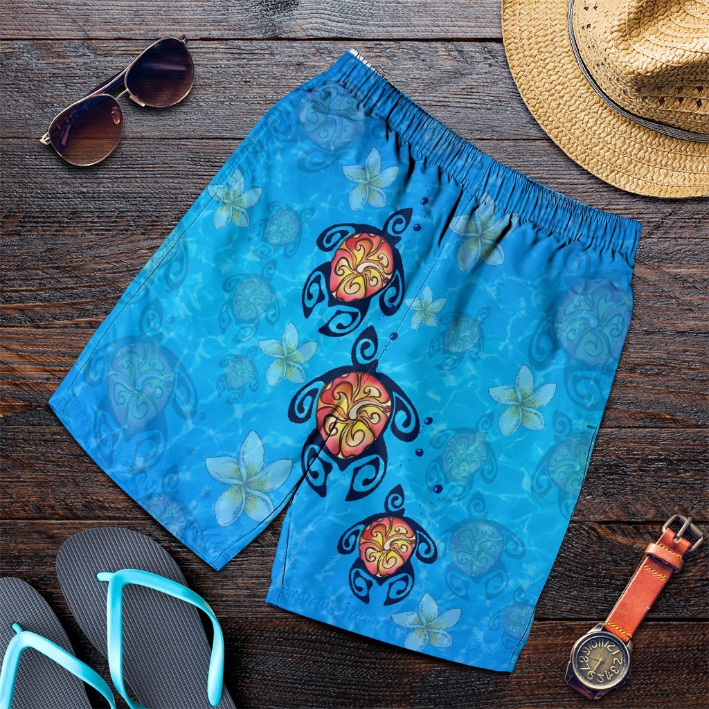 Hawaii Plumeria Turtle In The Ocean Men's Shorts - AH - John Style Art - Polynesian Pride