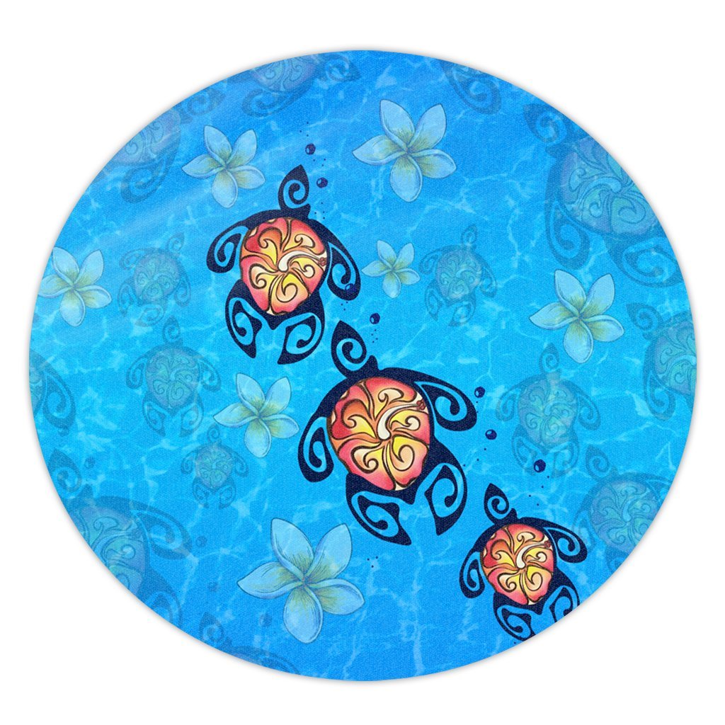 Hawaii Plumeria Turtle In The Ocean Round Carpet - AH - John Style Round Carpet Luxurious Plush - Polynesian Pride