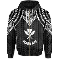Hawaii Zip up Hoodie Polynesian Armor Style Black Unisex Black - Polynesian Pride