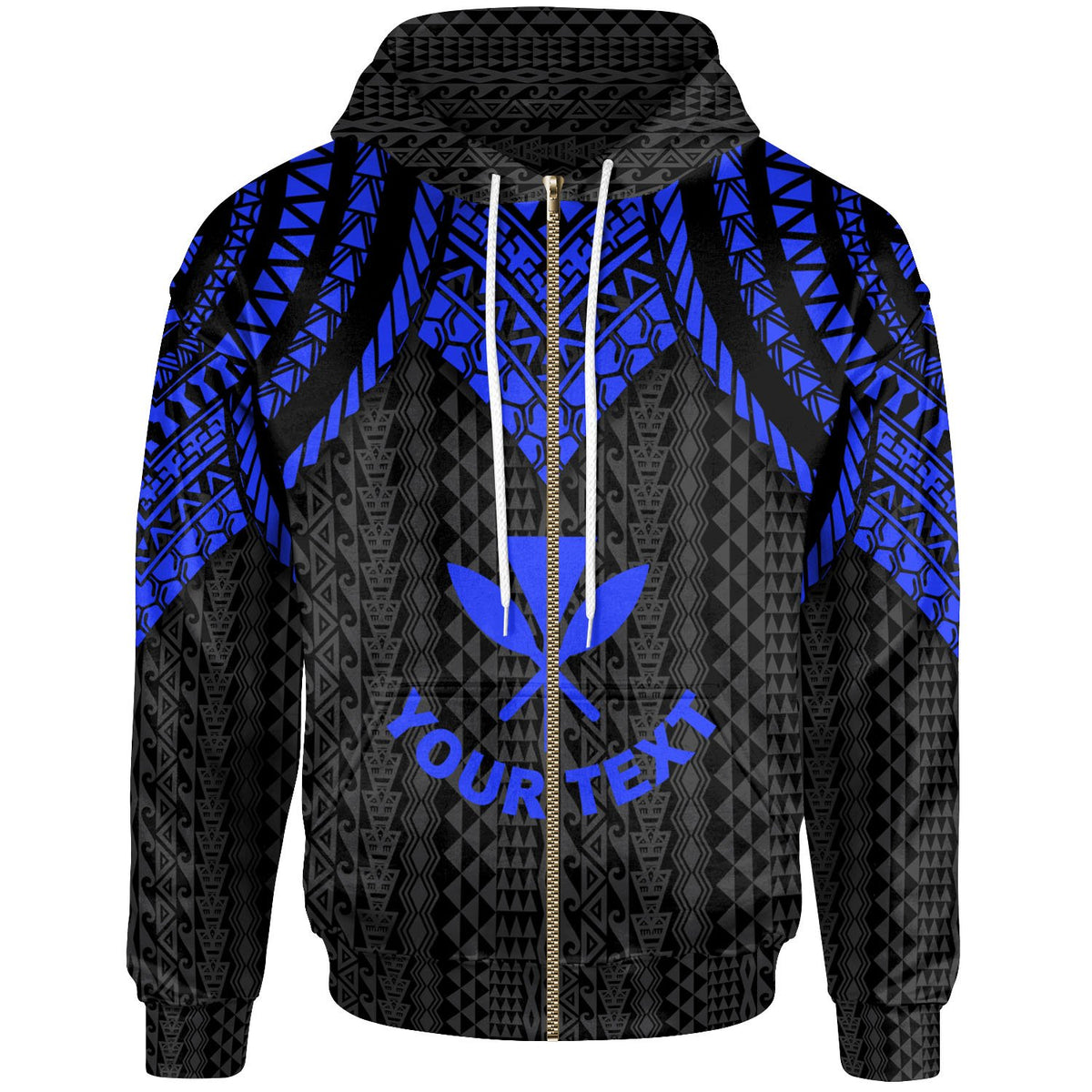 Hawaii Custom Zip up Hoodie Polynesian Armor Style Blue Unisex Blue - Polynesian Pride