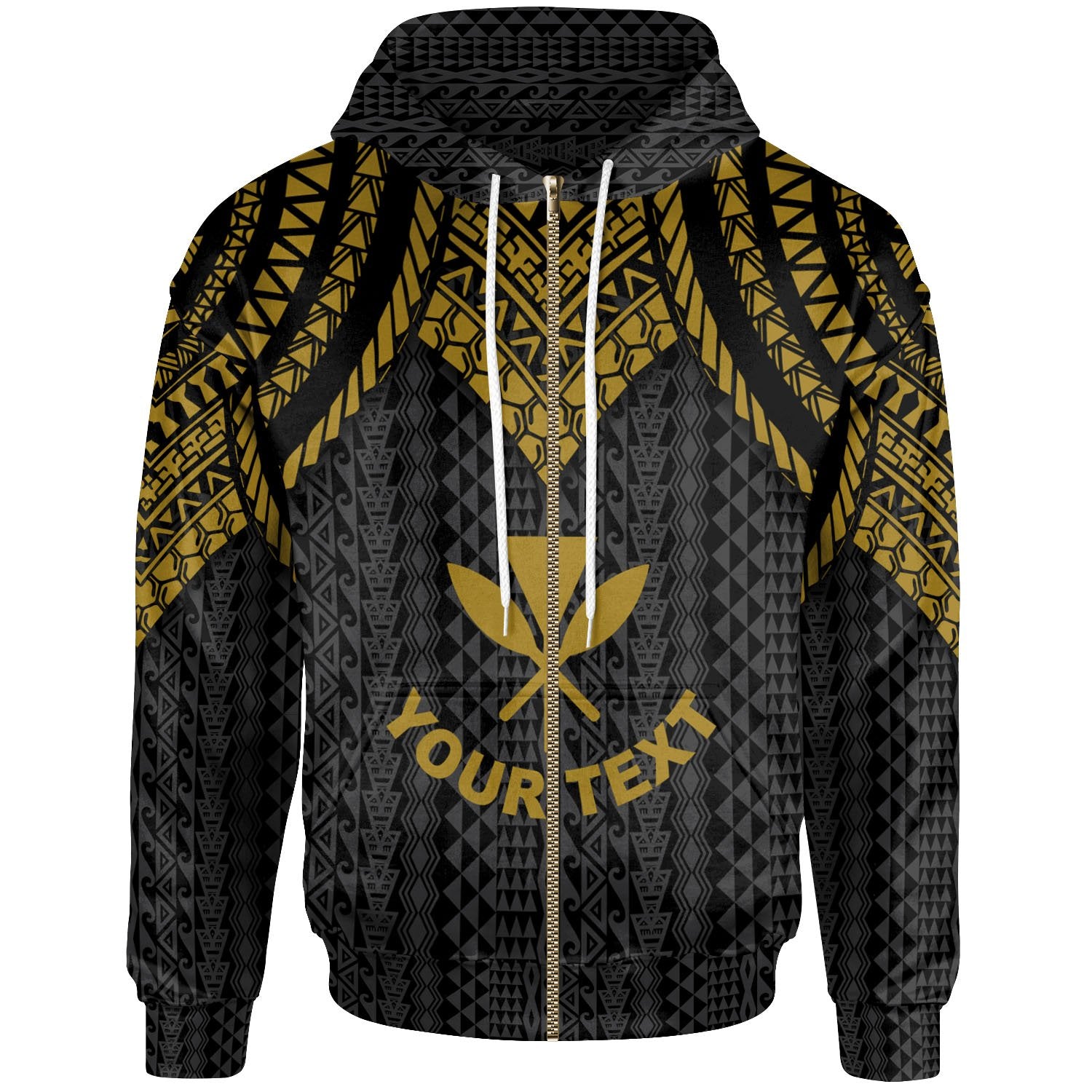 Hawaii Custom Zip up Hoodie Polynesian Armor Style Gold Unisex Gold - Polynesian Pride