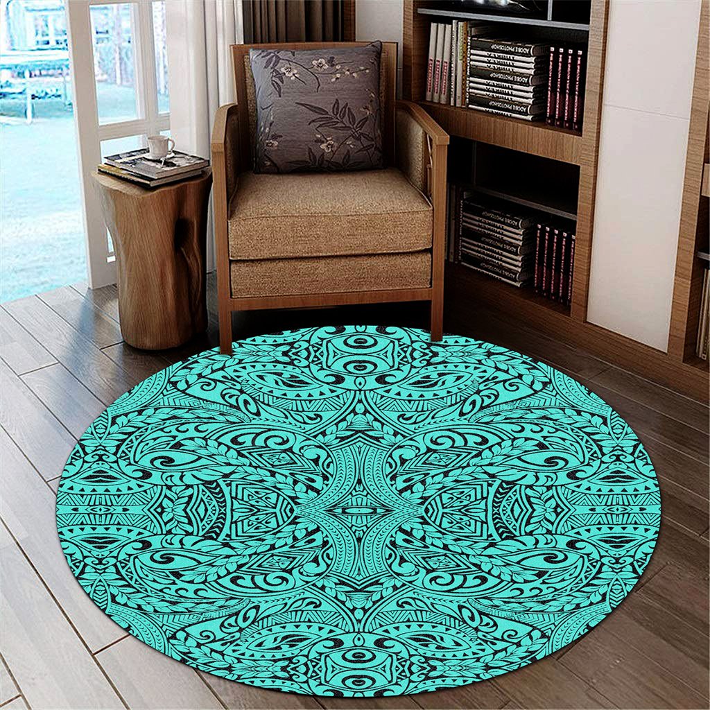 Hawaii Polynesian Culture Turquoise Round Carpet - AH Round Carpet Luxurious Plush - Polynesian Pride