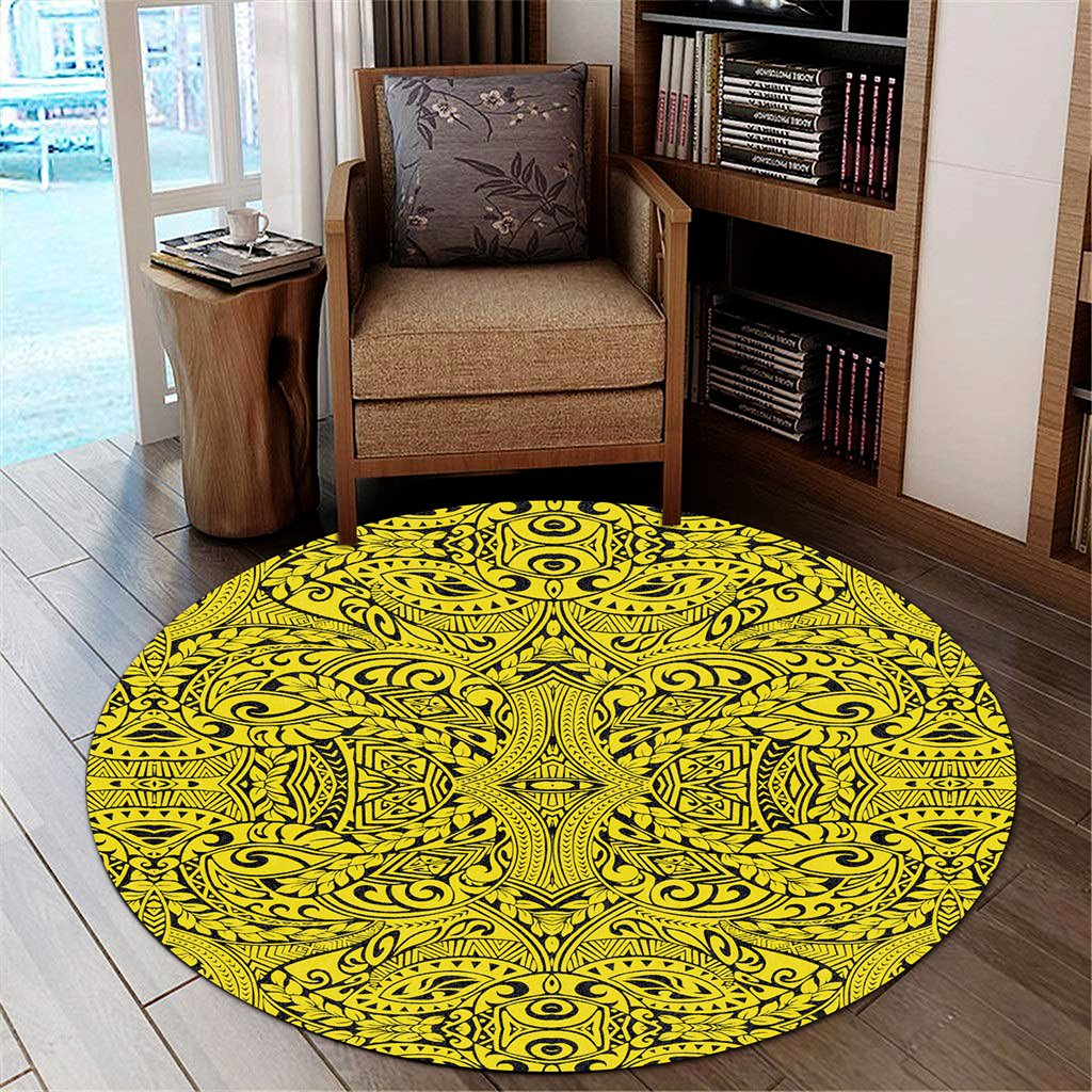 Hawaii Polynesian Culture Yellow Round Carpet - AH Round Carpet Luxurious Plush - Polynesian Pride