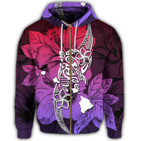 Hawaii Polynesian Hibiscus Sweat Zip Hoodie - Polynesian Pride