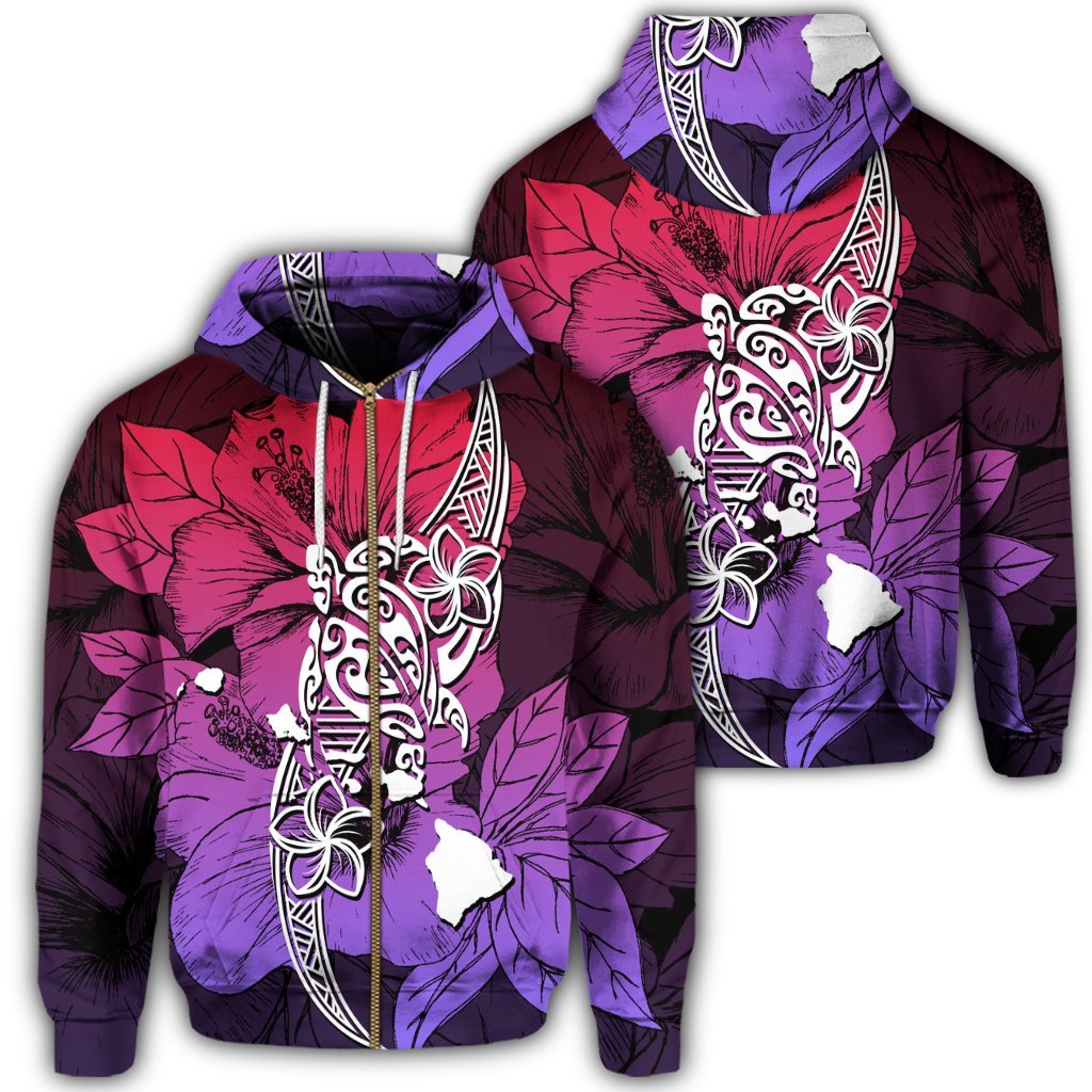 Hawaii Polynesian Hibiscus Sweat Zip Hoodie Unisex Art - Polynesian Pride