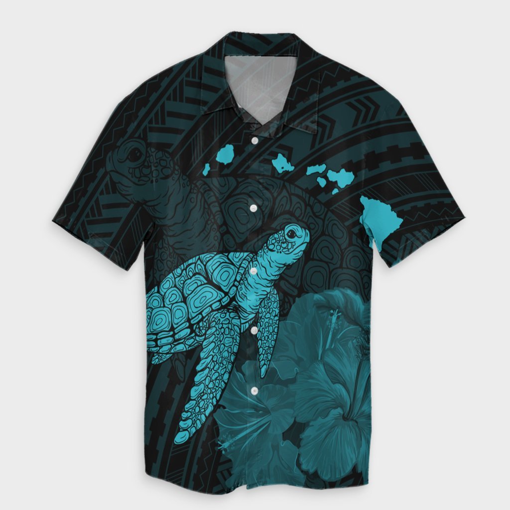Hawaii Polynesian Hibiscus Turtle Map Hawaiian Shirt Blue - AH Unisex Black - Polynesian Pride