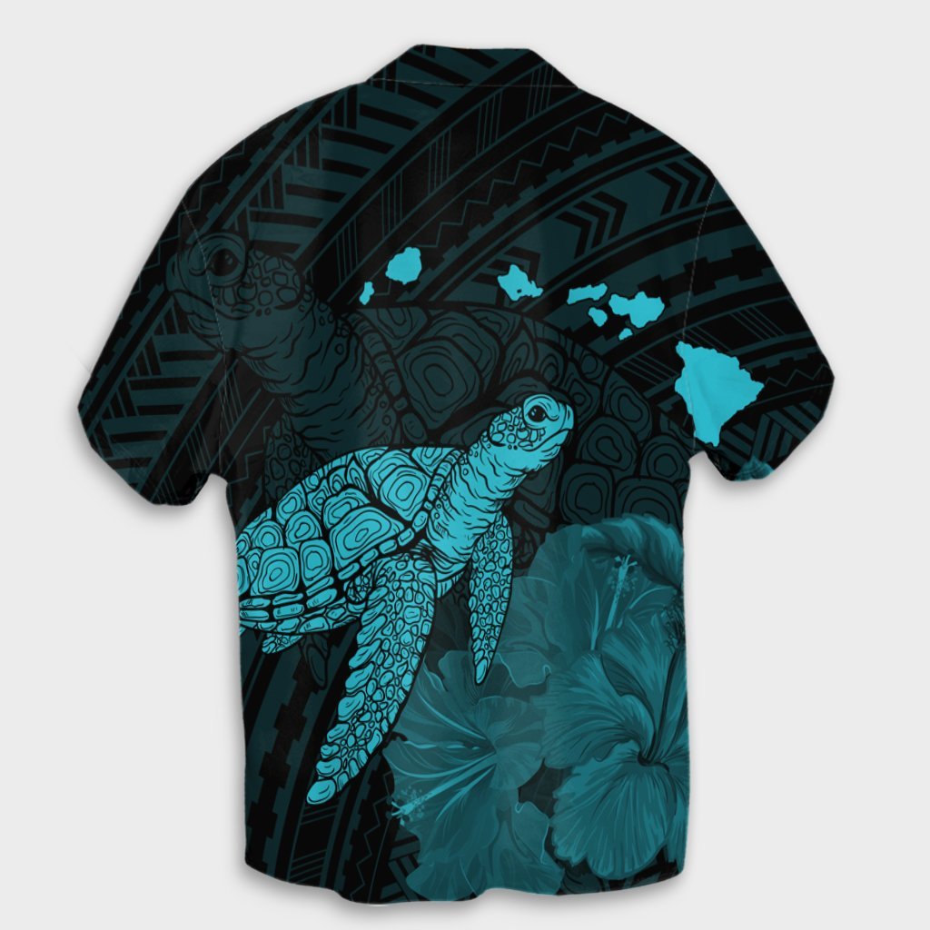 Hawaii Polynesian Hibiscus Turtle Map Hawaiian Shirt Blue - AH - Polynesian Pride
