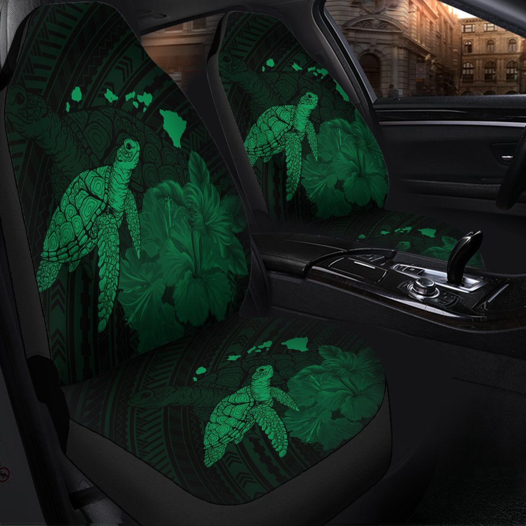 Hawaii Polynesian Hibiscus Turtle Map Car Seat Covers Green - AH - Polynesian Pride