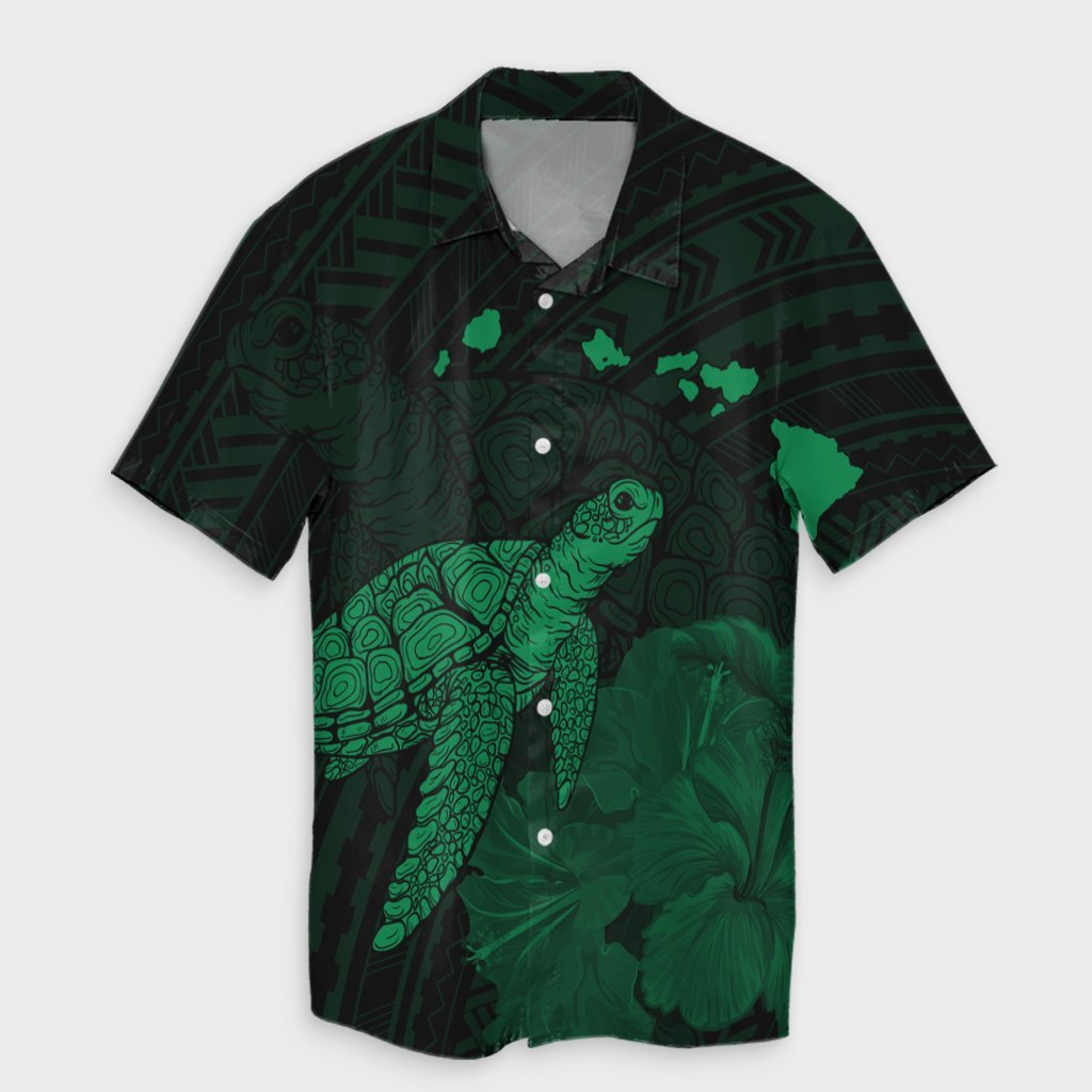 Hawaii Polynesian Hibiscus Turtle Map Hawaiian Shirt Green - AH Unisex Black - Polynesian Pride