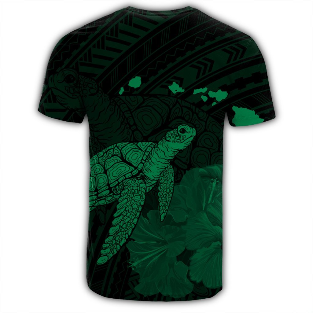 Hawaii Polynesian Hibiscus Turtle Map T Shirt Green - Polynesian Pride
