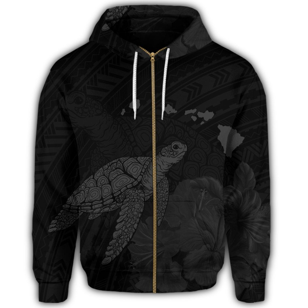 Hawaii Polynesian Hibiscus Turtle Map Zip Hoodie Grey - Polynesian Pride