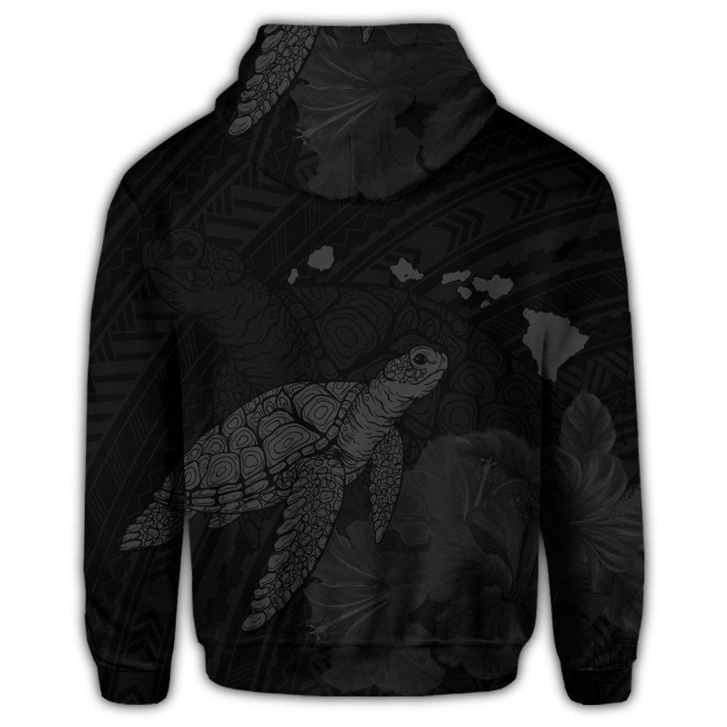 Hawaii Polynesian Hibiscus Turtle Map Zip Hoodie Grey - Polynesian Pride
