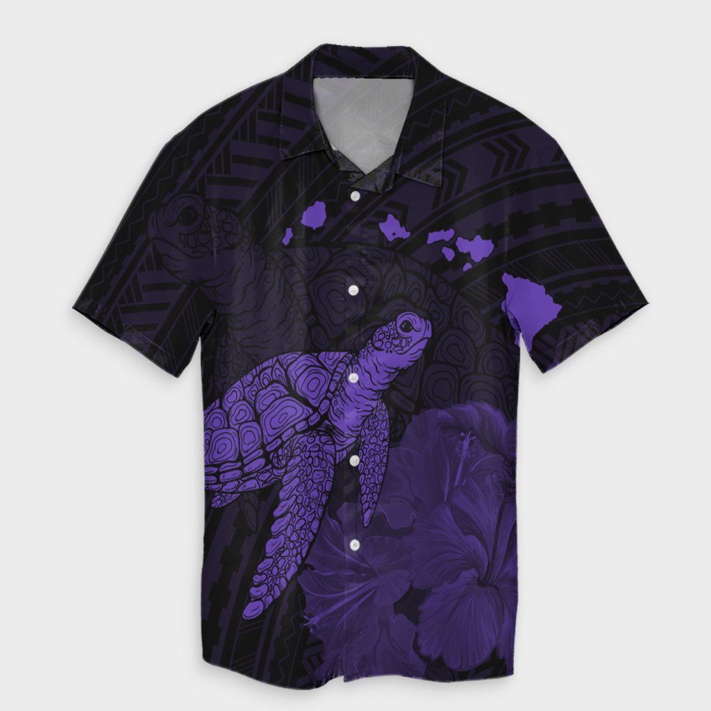 Hawaii Polynesian Hibiscus Turtle Map Hawaiian Shirt Purple - AH Unisex Black - Polynesian Pride