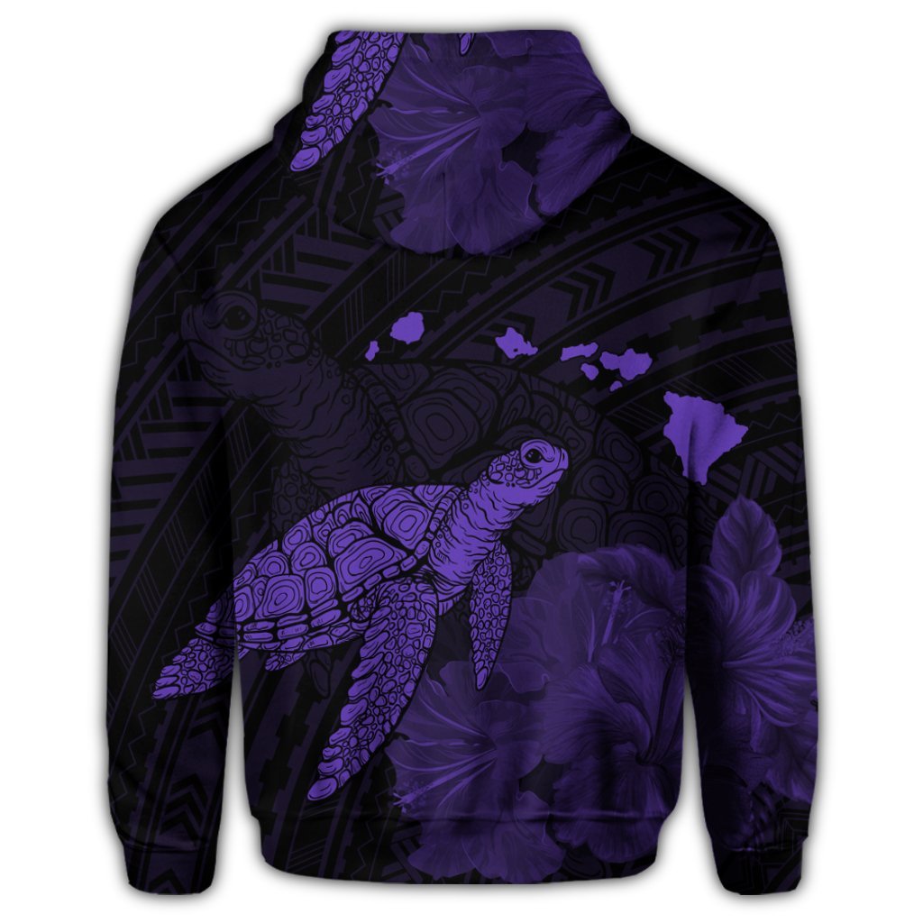 Hawaii Polynesian Hibiscus Turtle Map Zip Hoodie Purple - Polynesian Pride