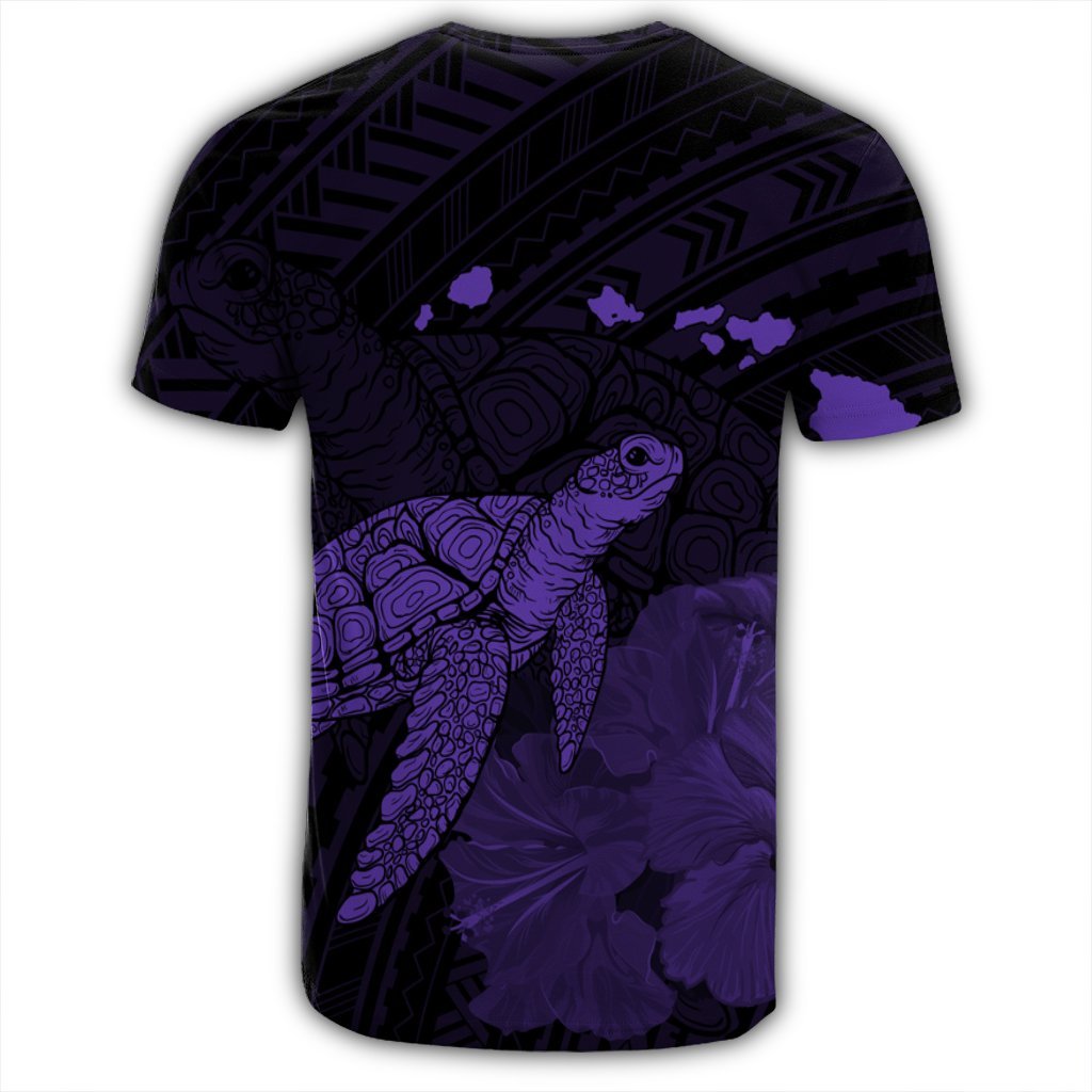 Hawaii Polynesian Hibiscus Turtle Map T Shirt Purple - Polynesian Pride