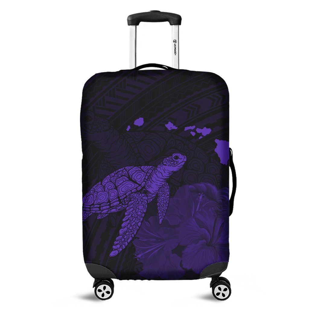 Hawaii Polynesian Hibiscus Turtle Map Luggage Covers Purple - AH Black - Polynesian Pride