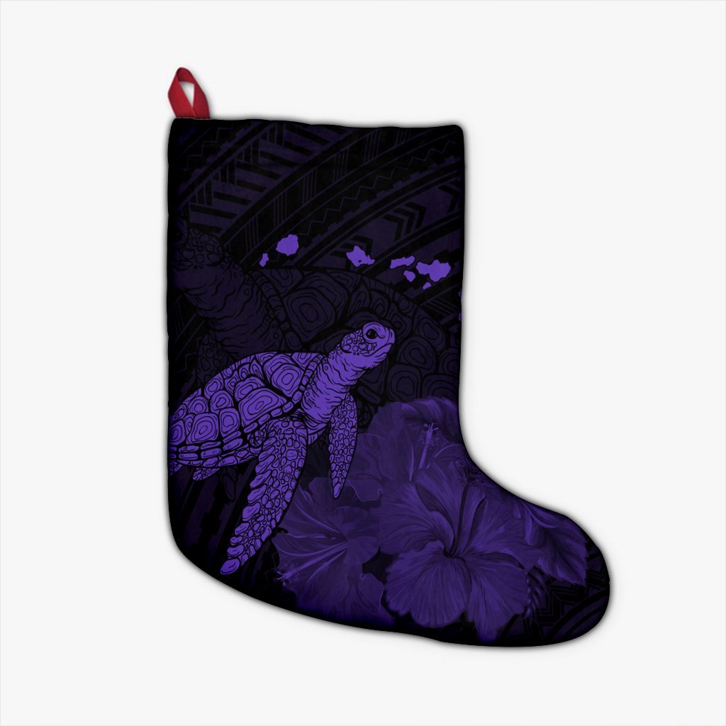 Hawaii Polynesian Hibiscus Turtle Map Christmas Stocking Purple - AH Christmas Stocking 26 X 42 cm Black - Polynesian Pride