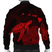 Hawaii Polynesian Hibiscus Turtle Map Bomber Jacket Red - AH - Polynesian Pride