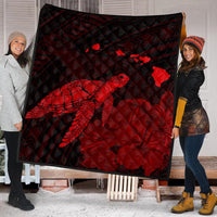 Hawaii Polynesian Hibiscus Turtle Map Premium Quilts Red - AH - Polynesian Pride