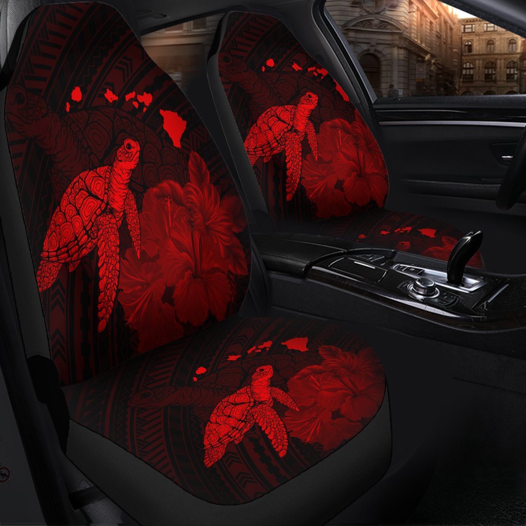 Hawaii Polynesian Hibiscus Turtle Map Car Seat Covers Red - AH - Polynesian Pride