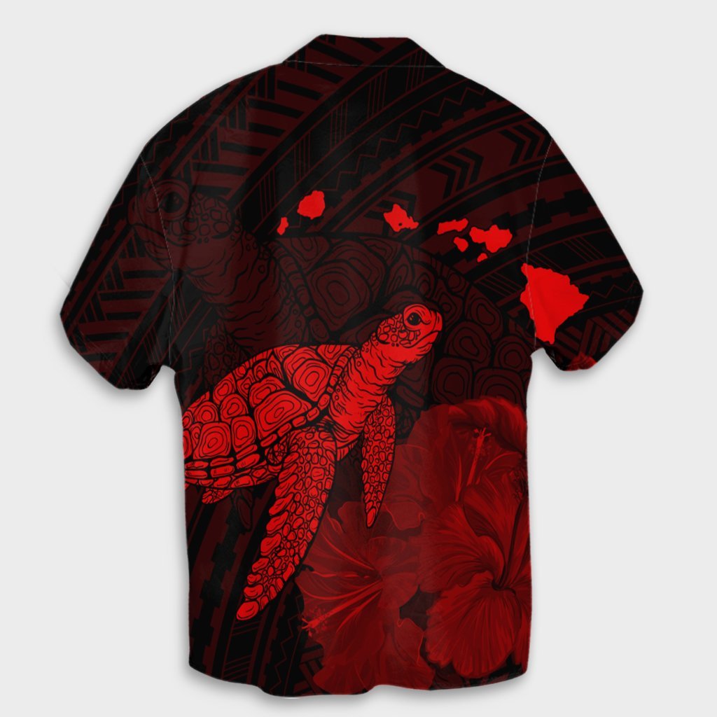 Hawaii Polynesian Hibiscus Turtle Map Hawaiian Shirt Red - AH - Polynesian Pride