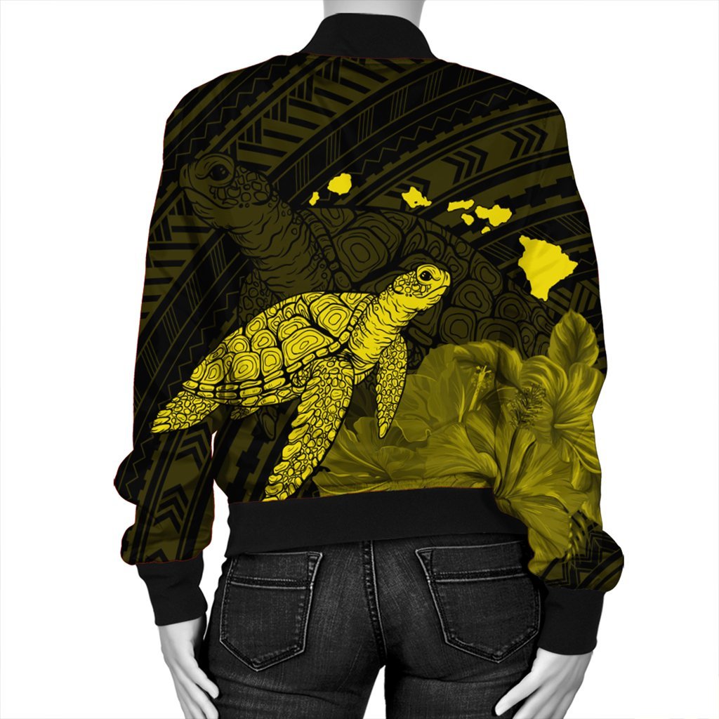 Hawaii Polynesian Hibiscus Turtle Map Bomber Jacket Yellow - AH - Polynesian Pride