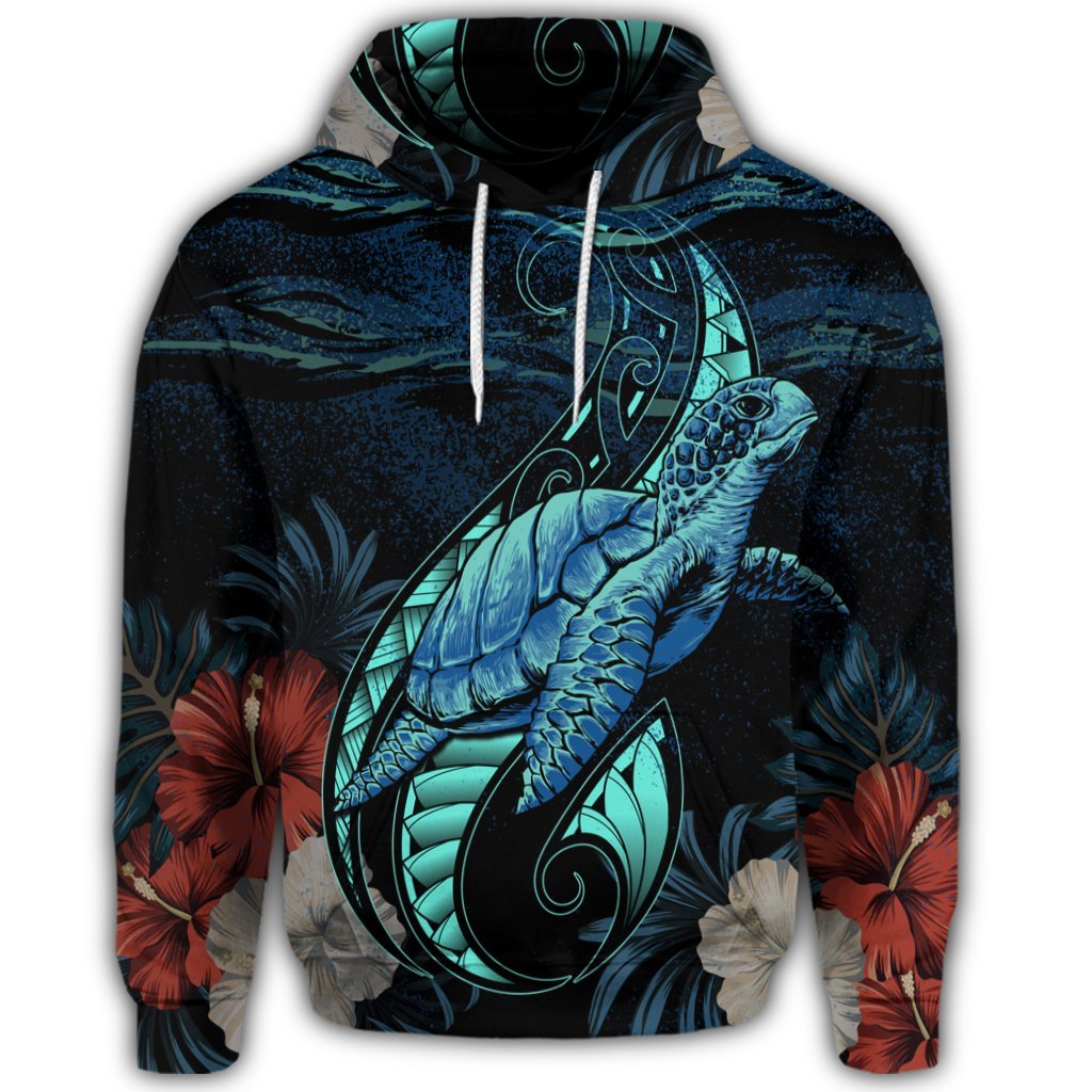 Hawaiian Polynesian Honu Sea Hibiscus Hoodie - Polynesian Pride