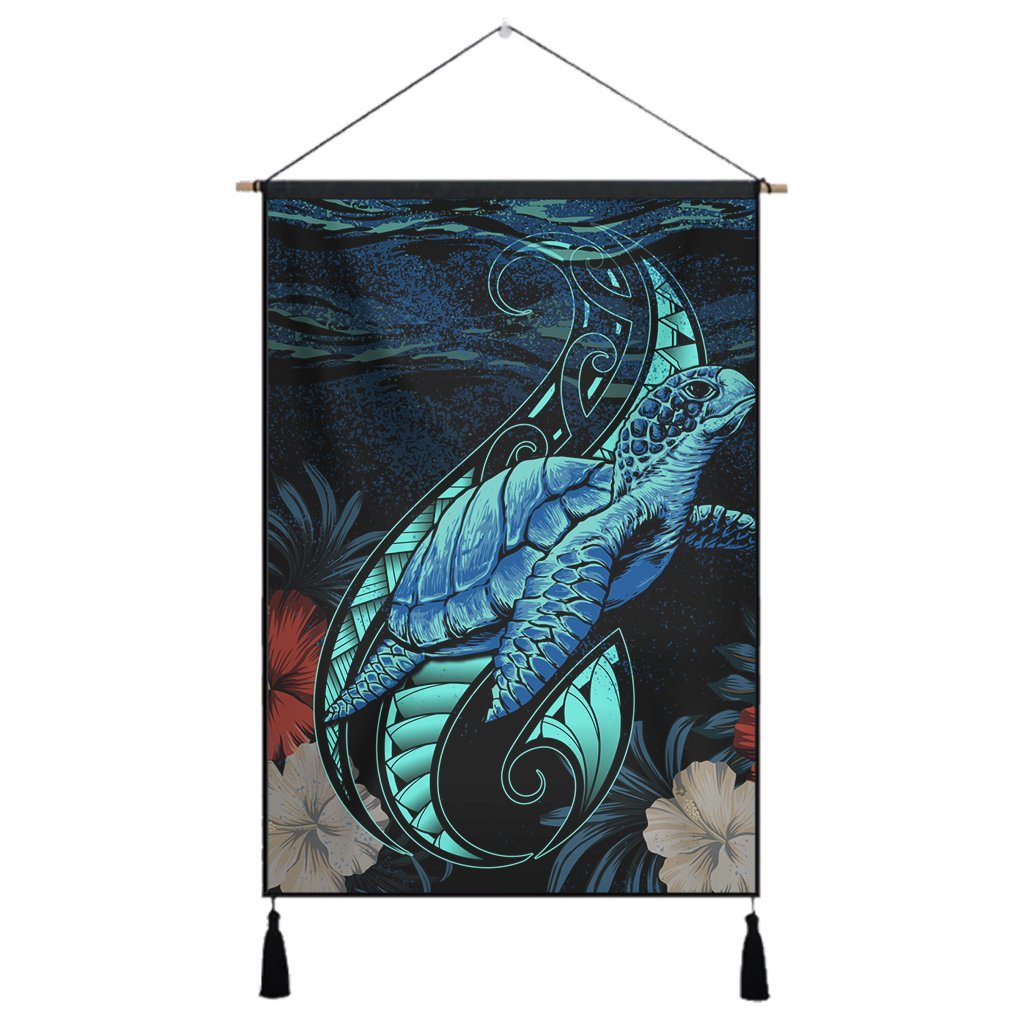 Hawaii Polynesian Honu Sea Hibiscus Hanging Poster - AH Hanging Poster Cotton And Linen - Polynesian Pride