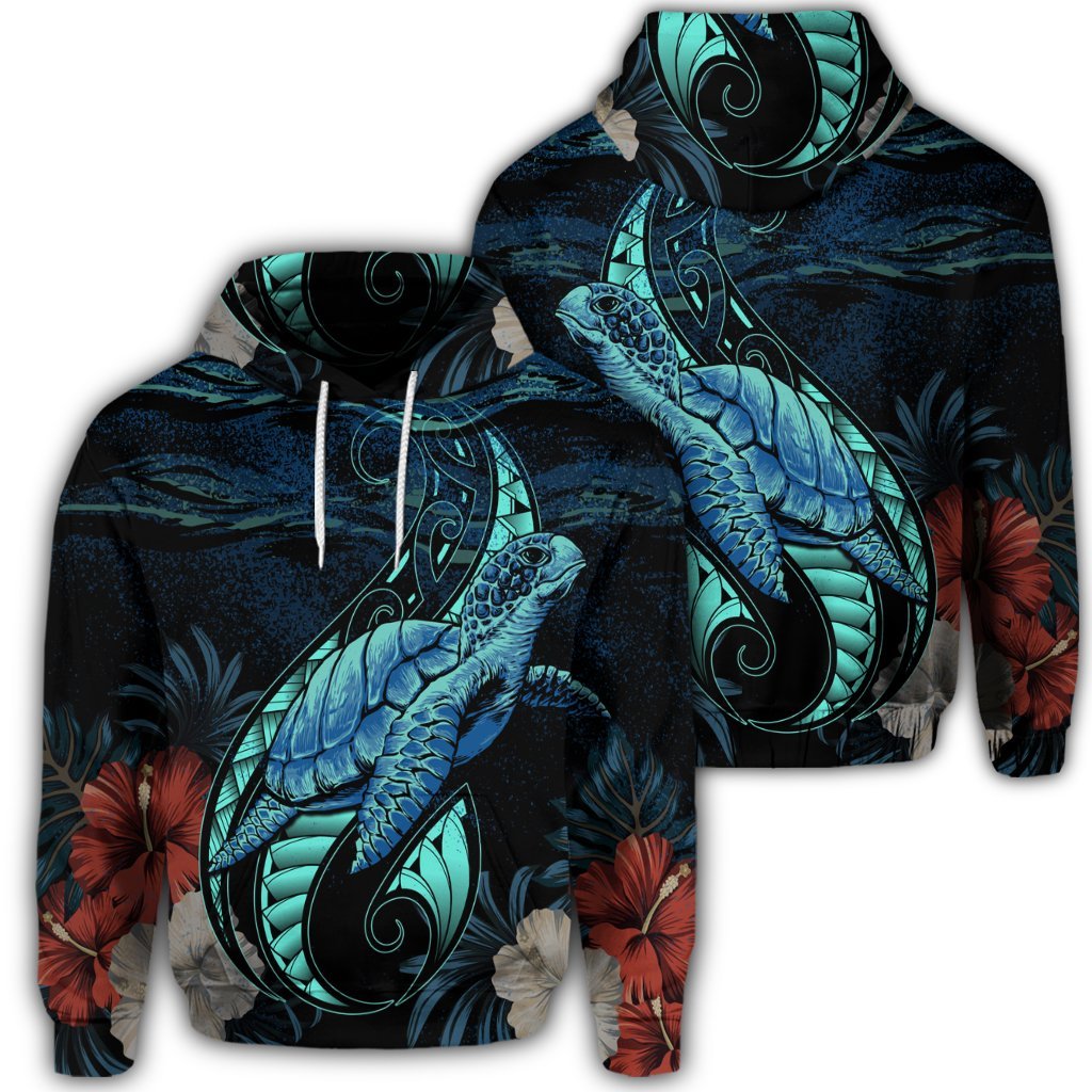 Hawaiian Polynesian Honu Sea Hibiscus Hoodie Unisex Art - Polynesian Pride