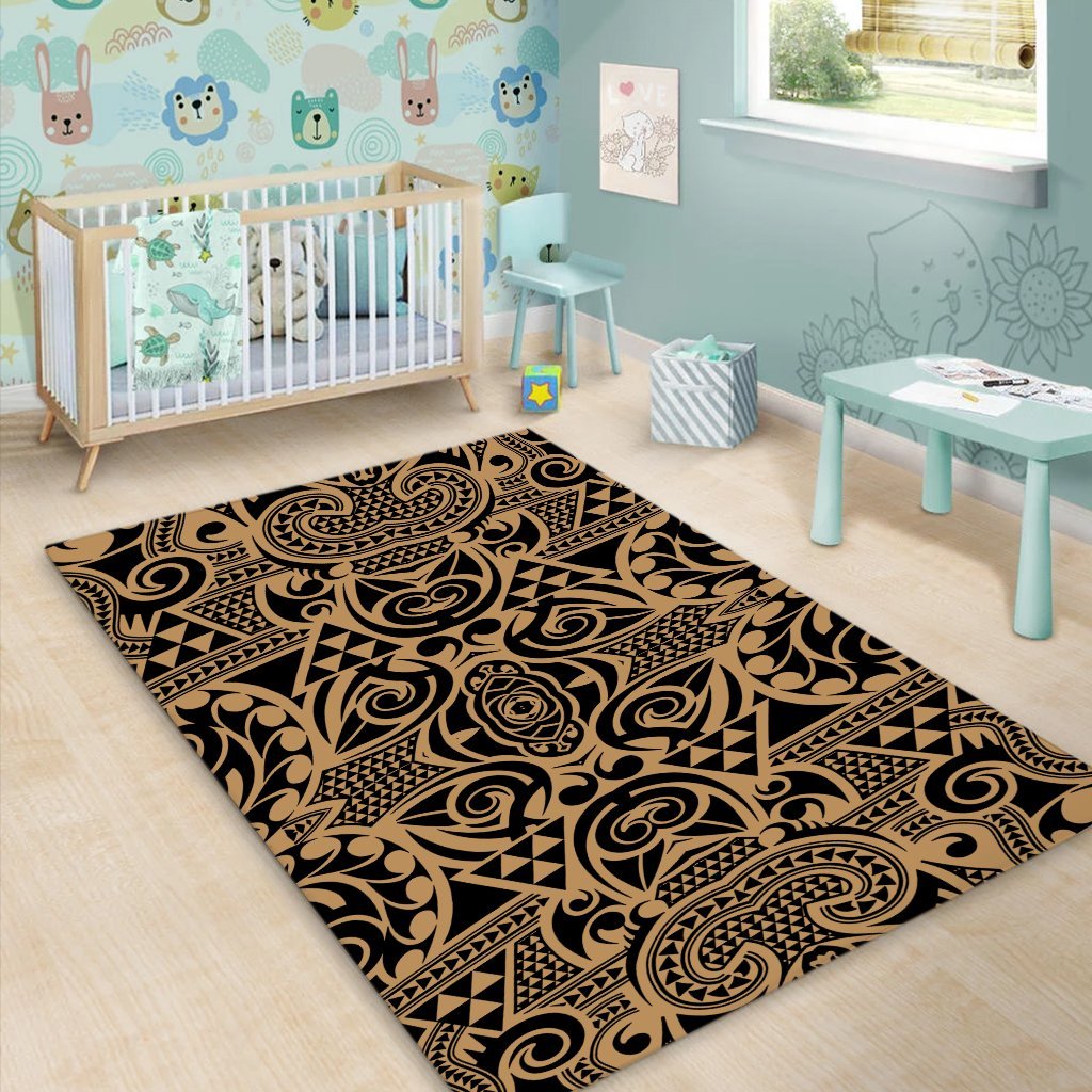 Hawaii Polynesian Kakau Turtle Gold Area Rug - AH - Polynesian Pride