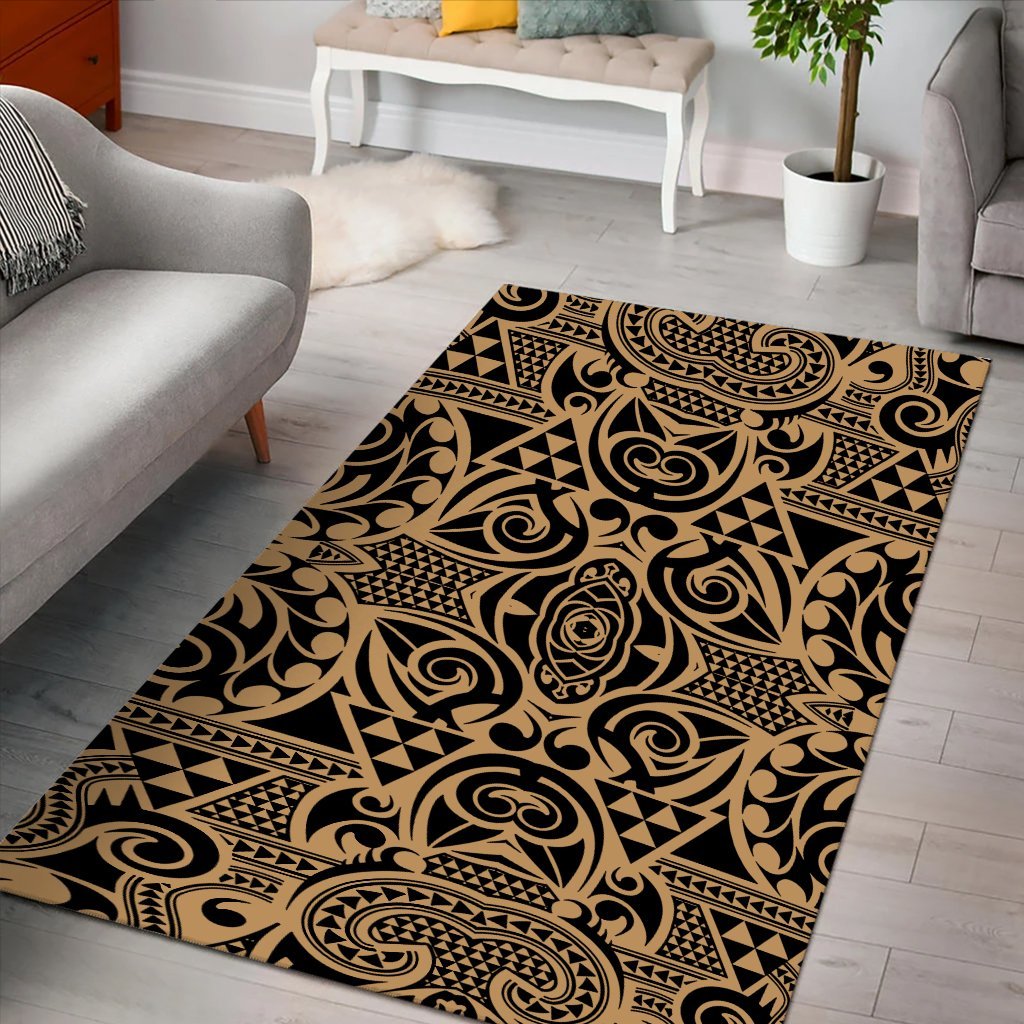Hawaii Polynesian Kakau Turtle Gold Area Rug - AH - Polynesian Pride