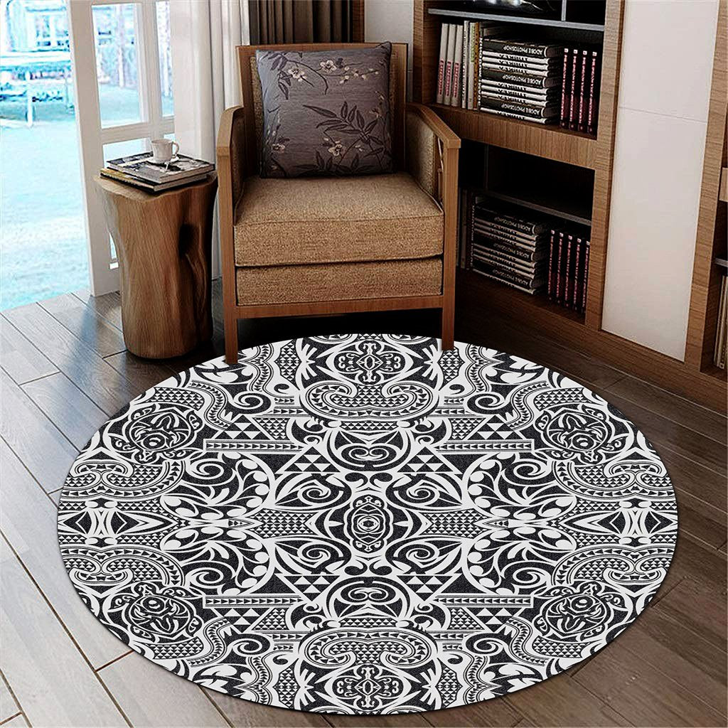 Hawaii Polynesian Kakau Turtle Round Carpet - AH Round Carpet Luxurious Plush - Polynesian Pride