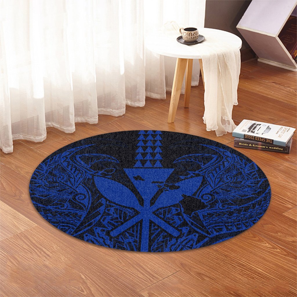 Hawaii Polynesian Kanaka Kakau Round Carpet - Alan Style Blue - AH - Polynesian Pride