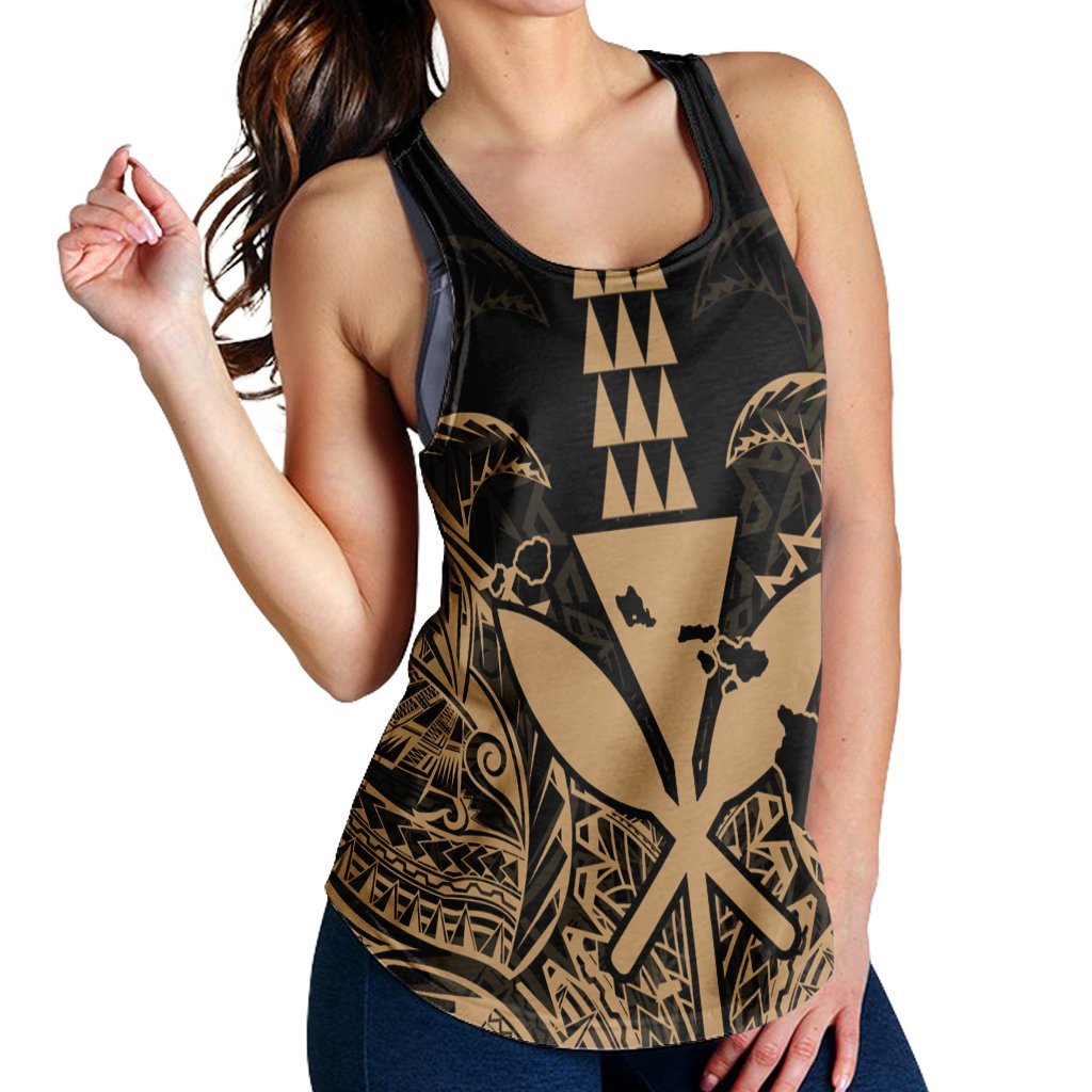 Hawaii Polynesian Kanaka Kakau Racerback Tank - Alan Style Gold - AH - Polynesian Pride