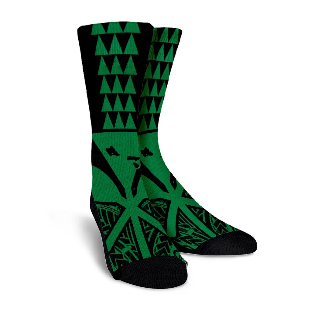 Hawaii Polynesian Kanaka Kakau Crew Socks - Alan Style Green - AH - Polynesian Pride