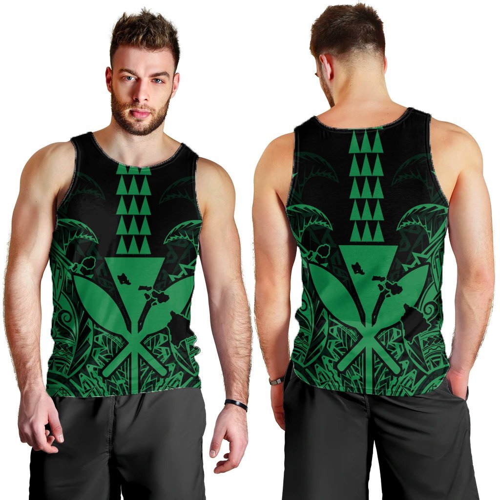 Hawaii Polynesian Kanaka Kakau Tank Top - Alan Style Green - AH - Polynesian Pride