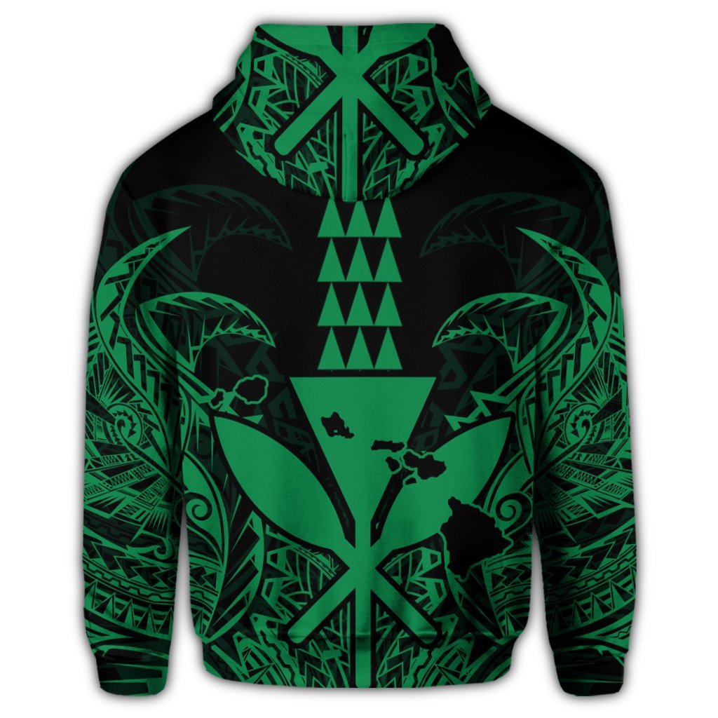 Hawaii Polynesian Zip Hoodie Kanaka Kakau Alan Style Green - Polynesian Pride